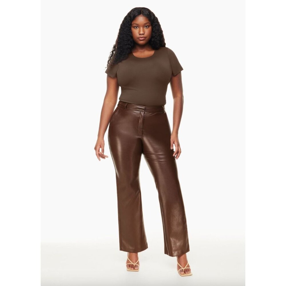 Babaton Aritzia Publish Pant Vegan Leather Bootcut Pleather Chocolate Brown  8
